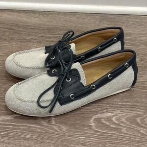 Bibi Lou Womens Boat Shoes Navy Blue White Textured Canvas Preppy Nautical 9